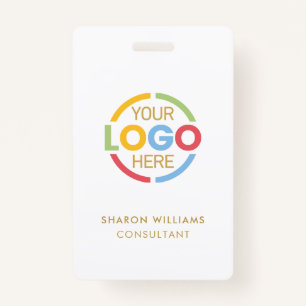 Simple White Employee ID with Custom Business Logo Badge
