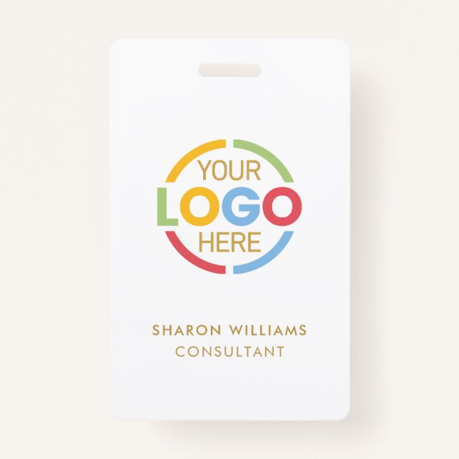 Simple White Employee ID with Custom Business Logo Badge (Front)