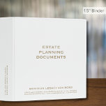 Simple White Estate Planning 1.5 Inch Binder<br><div class="desc">Simple White Estate Planning Trust Documents 1.5 Inch Binder with clean white background and fully customizable golden text. Use for your clients if you are a financial advisor or estate planner. Keep your trust,  will,  power of attorney,  instructions,  and other documents organized and safe.</div>