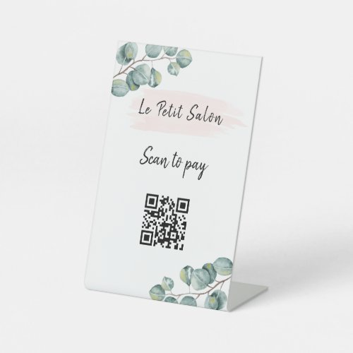 Simple White Eucalyptus  QR Code Scan to Pay  Pedestal Sign