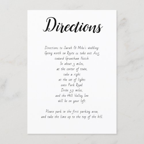 Simple White Event Directions Details Card