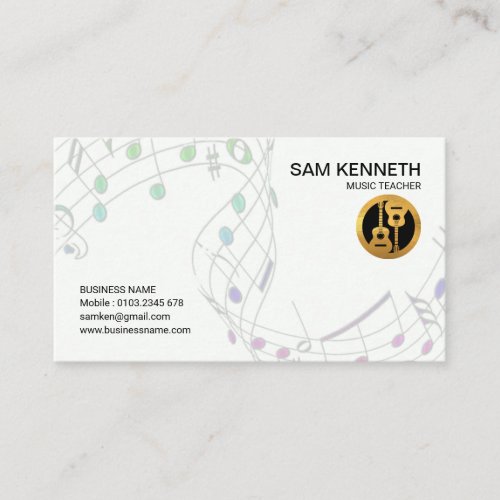 Simple White Floating Musical Notes Music Teacher Business Card