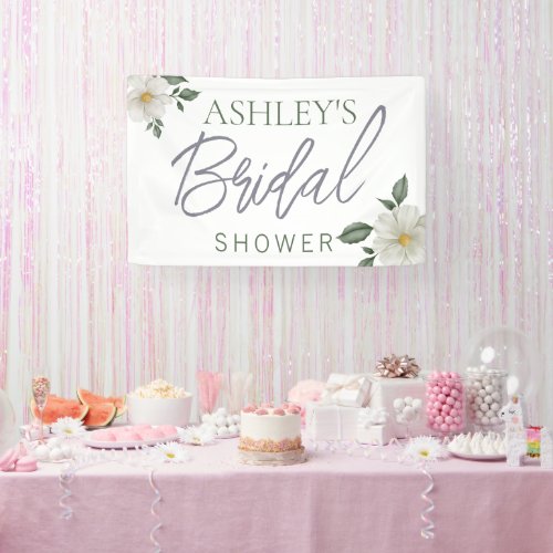 Simple White Floral Bridal Shower Banner