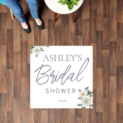 Simple White Floral Bridal Shower Floor Decal