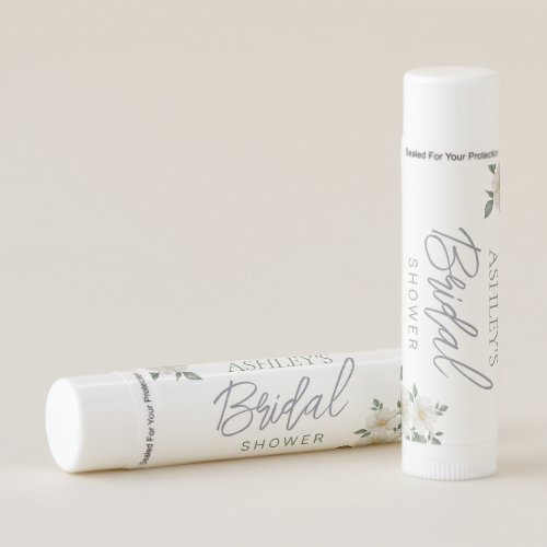 Simple White Floral Bridal Shower Lip Balm
