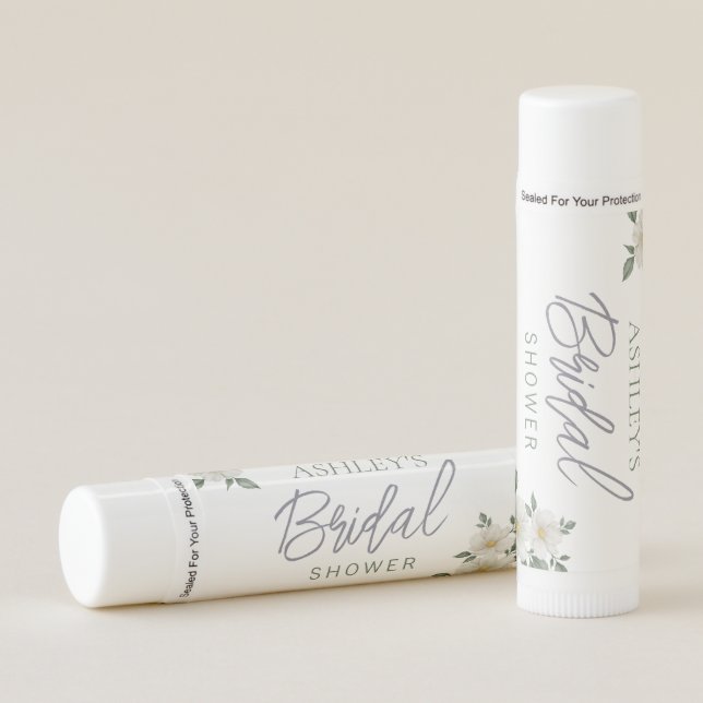 Simple White Floral Bridal Shower Lip Balm (Front)