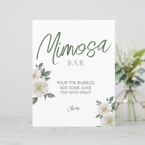 Simple White Floral Bridal Shower Mimosa Bar Sign