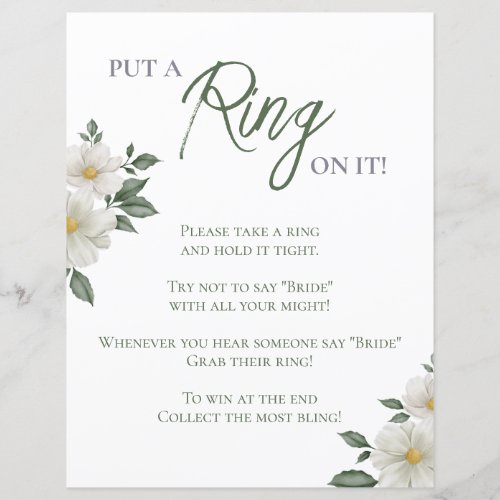 Simple White Floral Bridal Shower Ring Game