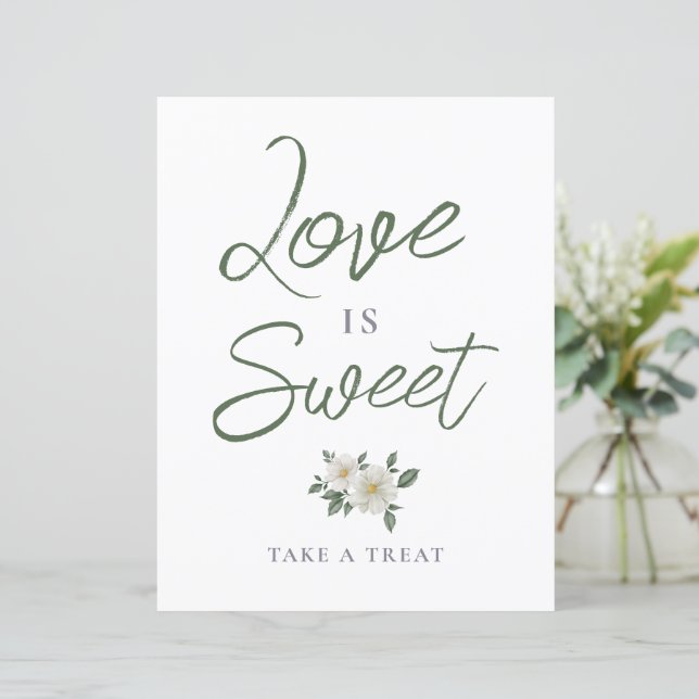Simple White Floral Bridal Shower Treats Sign (Standing Front)