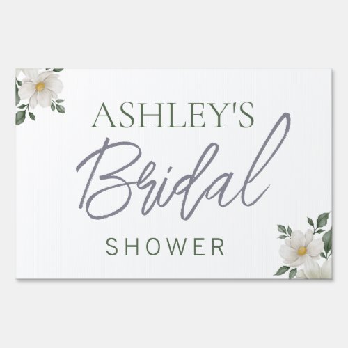 Simple White Floral Bridal Shower Yard Sign