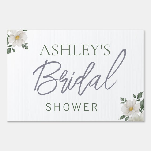 Simple White Floral Bridal Shower Yard Sign (Front)