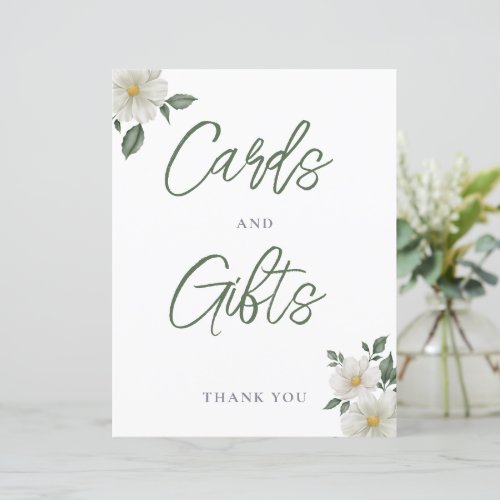 Simple White Floral Cards and Gifts Sign