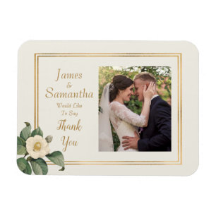 Simple White Floral   Custom Photo Thank You Magnet