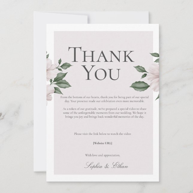 Simple White Floral Digital Thank You Card (Front)