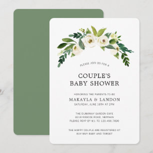 Simple White Floral Girl Elegant Baby Shower Invitation