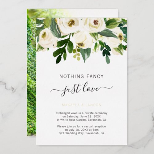 Simple White Floral Gold Elegant Wedding Reception Foil Invitation