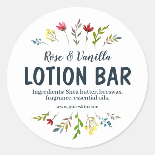 Simple White Floral Handmade Lotion Bar Classic Round Sticker