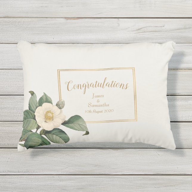 Simple White Floral Illustration | Wedding Gift Outdoor Pillow (Front)