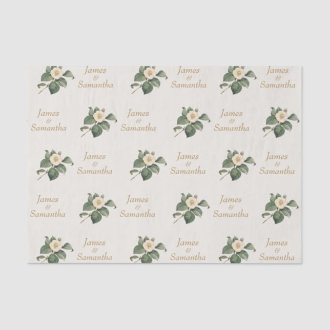 Simple White Floral Illustration | Wedding Gift Tissue Paper (Front)