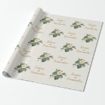 Simple White Floral Illustration | Wedding Gift Wrapping Paper<br><div class="desc">Beautiful, simple and Classic. This vintage botanical illustration of a single, white Camellia flower & foliage looks stunning set against a cream colored background. Text is in a script style and colored gold. All coming together to form the perfect design for a simple, charming and elegant wedding theme .All text...</div>