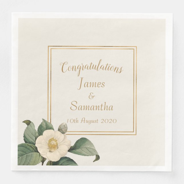 Simple White Floral Illustration | Wedding Paper Dinner Napkins (Front)