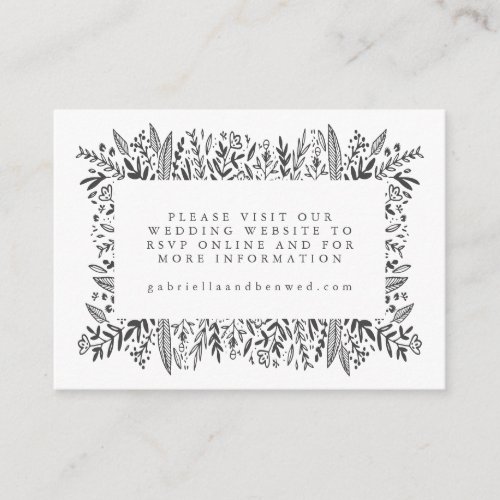 Simple White Floral Line Art Wedding Website Enclosure Card