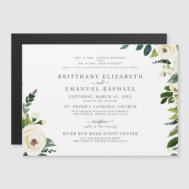 Simple White Floral Magnetic Wedding Invitation (Front/Back)
