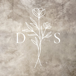 Simple White Floral Outline Monogram Wedding Floor Decals