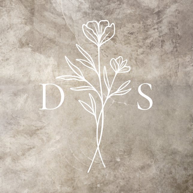 Simple White Floral Outline Monogram Wedding Floor Decals (Insitu)