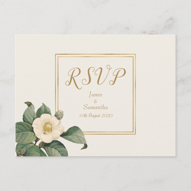 Simple White Floral Sprig | Wedding RSVP Postcard (Front)