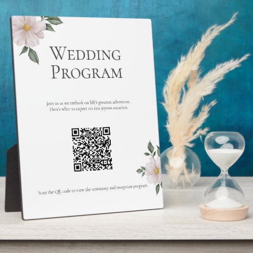 Simple White Floral Wedding Program Sign Plaque