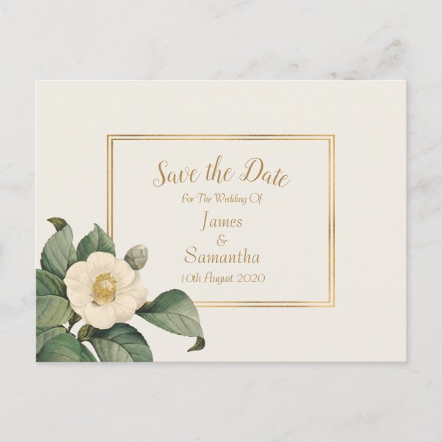 Simple White Floral | Wedding Save The Date Announcement Postcard (Front)