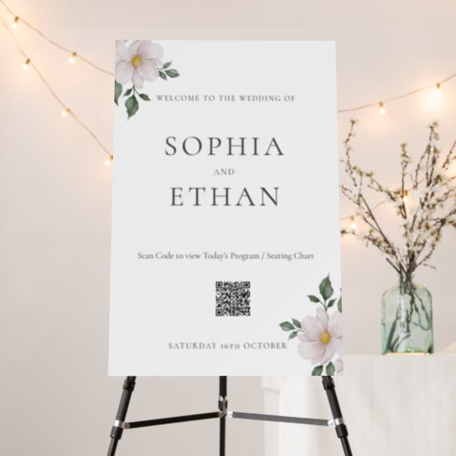Simple White Floral Welcome Sign QR Code