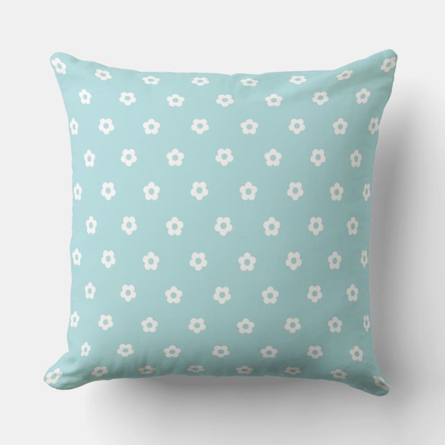 Simple White Flower Design on Light Blue Back Throw Pillow (Front)