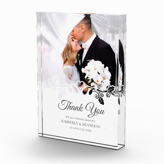 Simple white Frame Photo Wedding Thank You Block (Right)