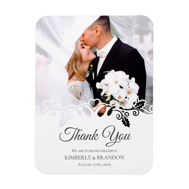 Simple white Frame Photo Wedding Thank You Magnet (Vertical)