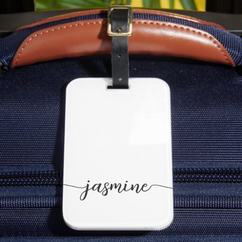 Simple White Girly Monogram Name Script Luggage Tag