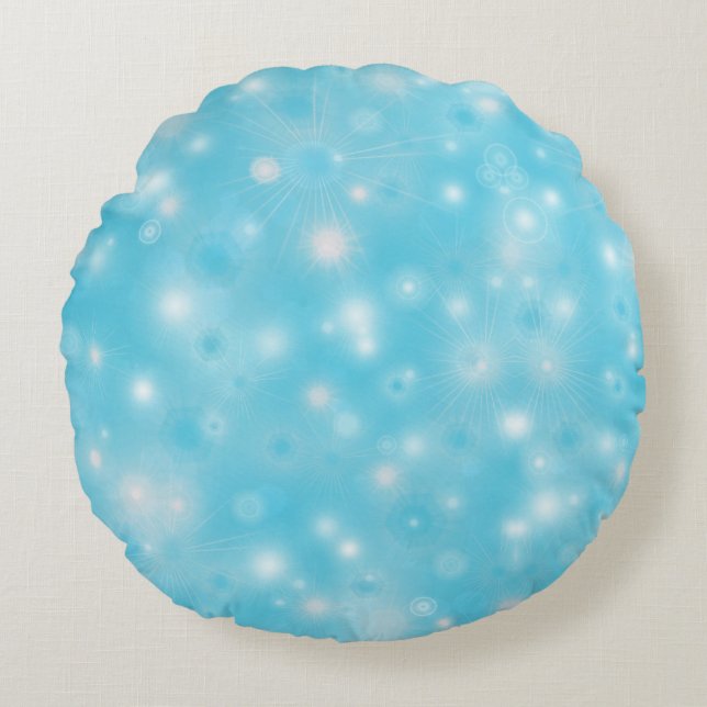 Simple White glow Snowflakes on Blue Cute Pretty Round Pillow (Front)