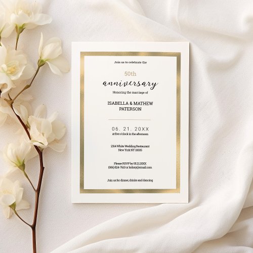 Simple white gold 50th Wedding Anniversary Invitation