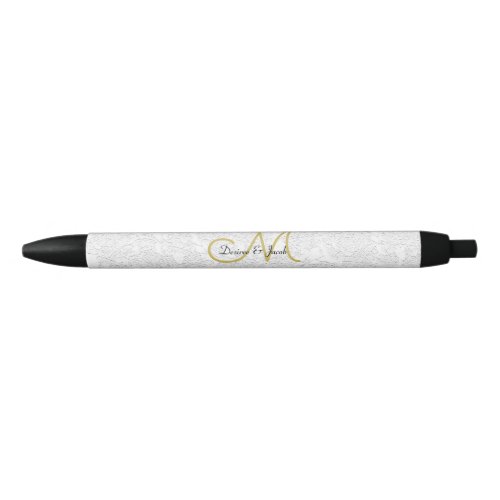 Simple White Gold Black Elegant Wedding Monogram Black Ink Pen