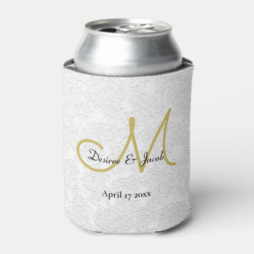 Simple White Gold Black Elegant Wedding Monogram Can Cooler