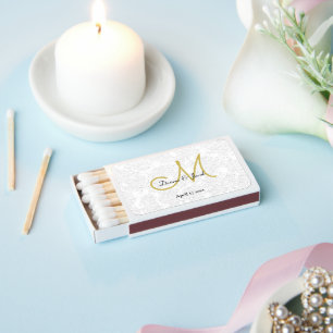 Simple White Gold Black Elegant Wedding Monogram Matchboxes