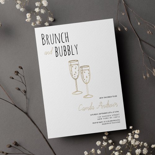 Simple White Gold Brunch And Bubbly Bridal Shower  Invitation