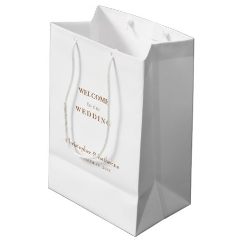 Simple White  Gold Custom Wedding Welcome Medium Gift Bag