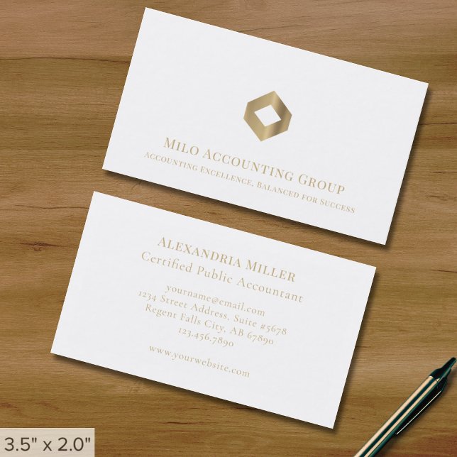 Simple White Gold Diamond Logo Business Card (Creator Uploaded)