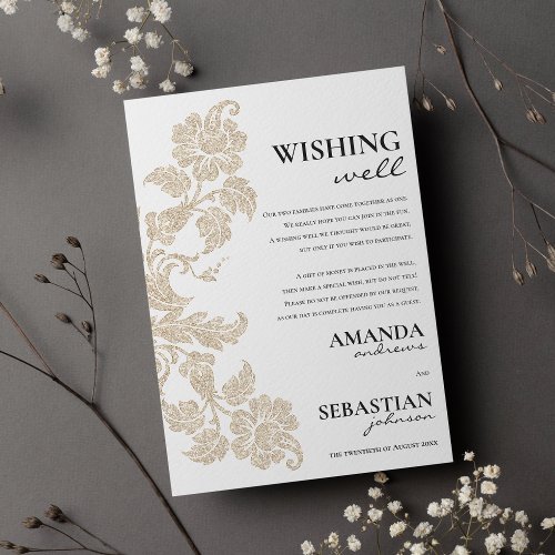 Simple white gold elegant floral wishing well  invitation