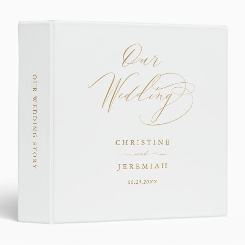 Simple White Gold Elegant Script Wedding Album 3 Ring Binder