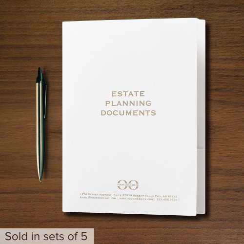 Simple White Gold Estate Planning Folder with Logo