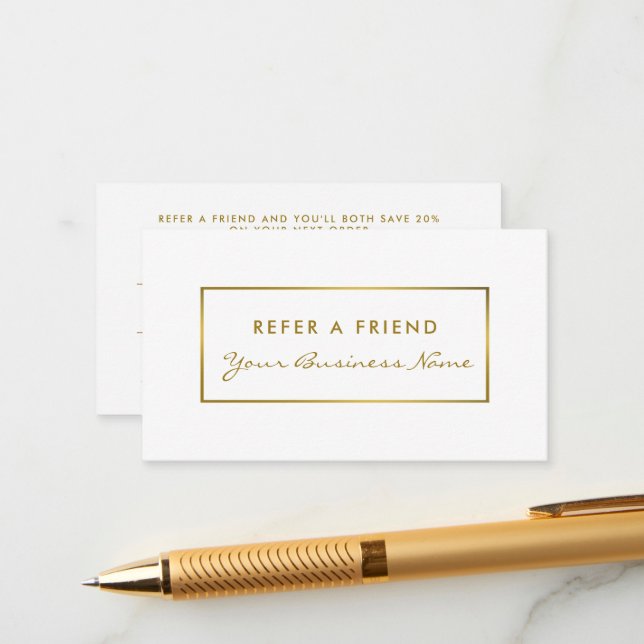Simple White & Gold Foil Effect Referral Card (Front/Back In Situ)