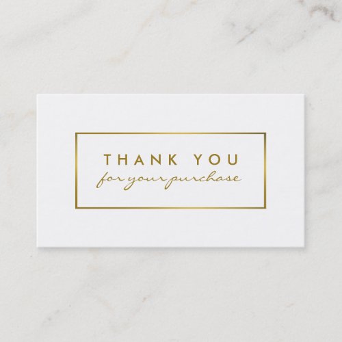 Simple White  Gold Foil Effect Thank You Business Card